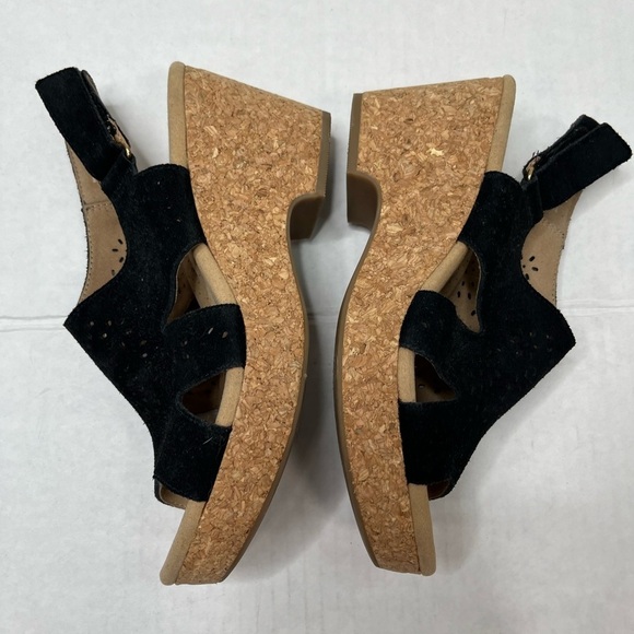 Clarks Giselle Bay Black Suede Cutout Wedges - Picture 3 of 7